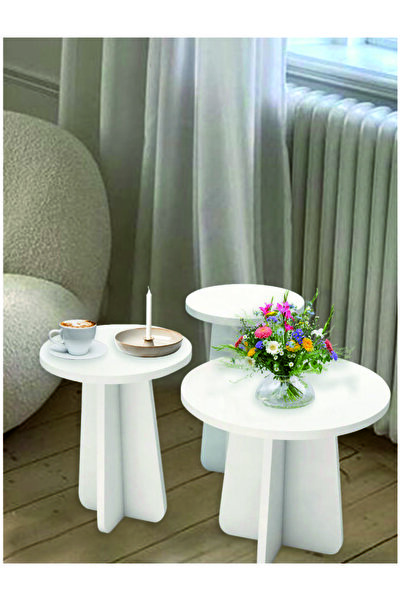 dedeler dekor Mantar 3 Lü Zigon Sehpa Iskandinav Stili  BEYAZ