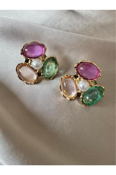 Pelin Aksesuar Renkli Pastel Boncuklu Küpe