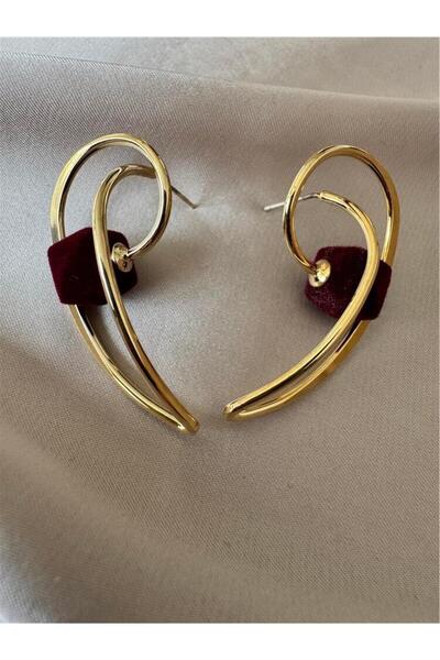 Pelin Aksesuar Burgundy Velvet Bulk Design Wire Earrings