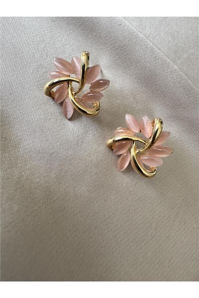 Pelin Aksesuar Pink Mother of Pearl Stone Flower Earrings
