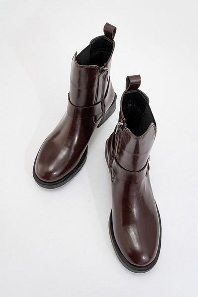 LuviShoes Stone Burgundy Leather Buckle Elastic Zippered Women's Boots