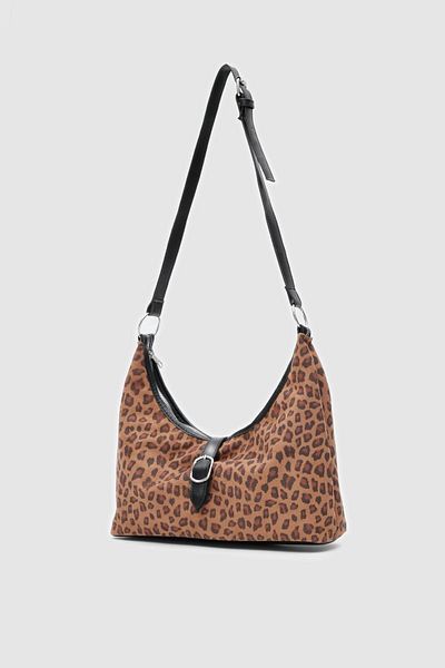 Shule Bags Geantă de umăr vintage Marilla din piele intoarsa Model leopard