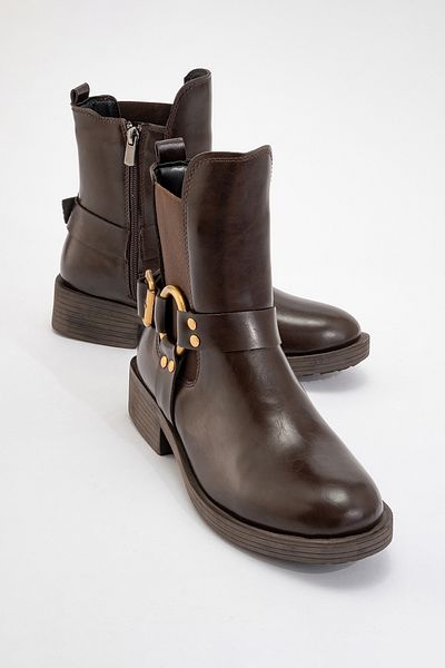 LuviShoes Γυναικείες μπότες STONE καφέ δερμάτινες ελαστικές με φερμουάρ