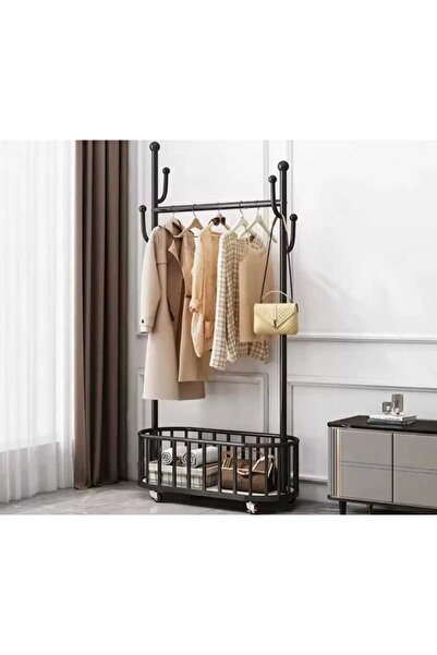 TRENDESK Siyah Oval Konfeksiyon Askılığı  Askılık Ayaklı Askılık Kıyafet Askı...