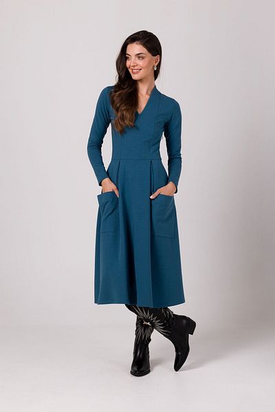 BEWEAR V yakalı kloş elbise
