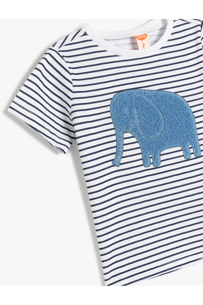 Koton Βαμβακερό μπλουζάκι με κοντό μανίκι με λαιμόκοψη με απλικέ ελέφαντα