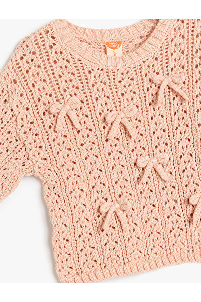 Koton Pulover de tricotaj cu mânecă lungă, cu detaliu cu fundă, ajurat