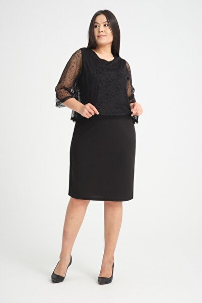 modayız فستان سهرة أسود كبير الحجم مع كيب - 15B-2546