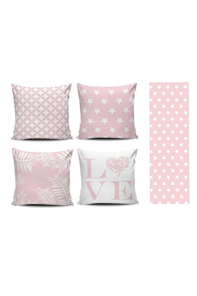 Alkan Homes غطاء وسادة رمي مكون من 4 قطع بتصميم خاص بلون مسحوق + عداء