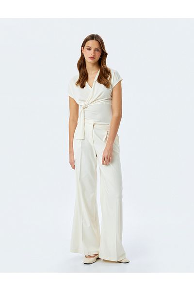 Koton Sleeveless Double Breasted Blouse with V Neck Knot Detail