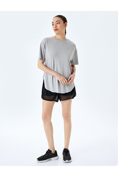 Koton Short Sleeve Crew Neck Slit Oversize Sports T-Shirt