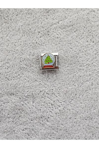 SiestaAccessories Christmas Themed Italian Bracelet Charm - Christmas Tree Design Inside the Globe
