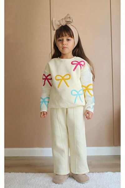 CANDA Girl's Knitted Detailed Punch Embroidered Bottom-Top Set