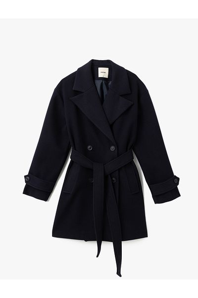 Koton Long Sleeve Belt Pocket Double Breasted Trench Coat
