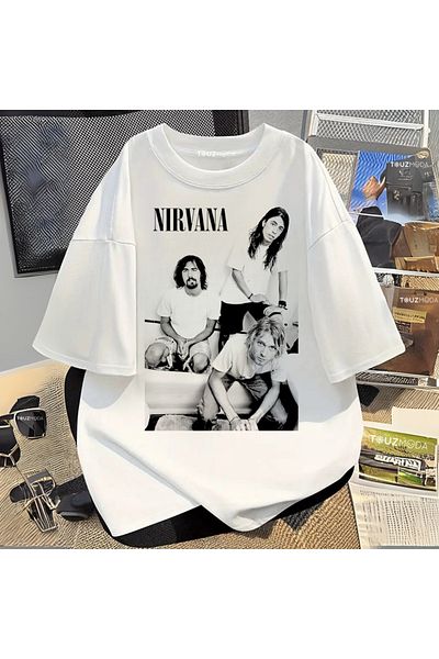 Touz Moda Tricou oversize unisex cu imprimeu Nirvana din seria Rock