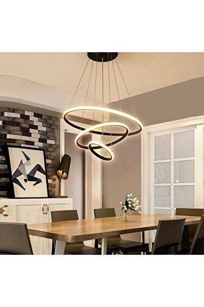 GN GEN AYDINLATMA Salon,Oturma Odası Üçlü Halka LED Avize Siyah Günışığı