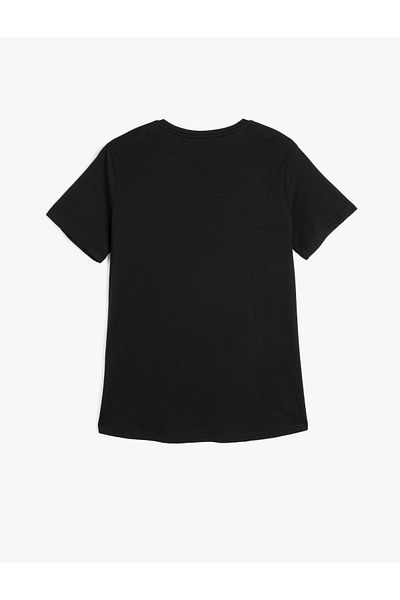 Koton Tricou cu mânecă scurtă din bumbac, cu decolteu, cu detaliu inimă și pietre