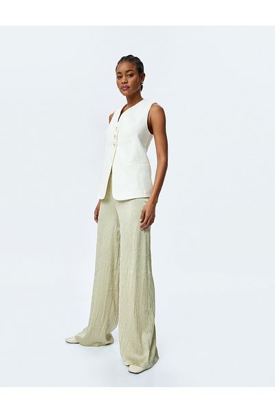 Koton Textured High Waist Wide Leg Satin Palazzo Pants