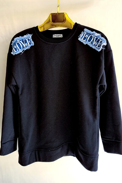 Trade Bazaar Hanorac pentru femei cu 3 fire, denim, cu detaliu Love