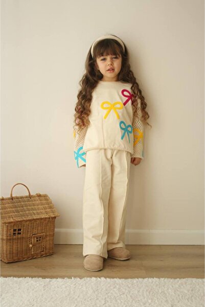 CANDA Girl's Knitted Detailed Punch Embroidered Bottom-Top Set