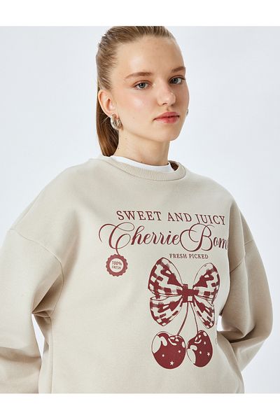 Koton Raster Cherry Printed Long Sleeve Crew Neck Oversize Sweatshirt