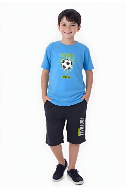 FYK COLLECTİON Set de capri pentru băiat cu imprimeu cu minge de fotbal, cu b...