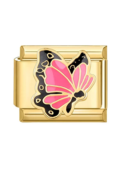 SiestaAccessories سحر سوار إيطالي بنمط الفراشة الوردية الذهبية - تحت عنوان الحيوان