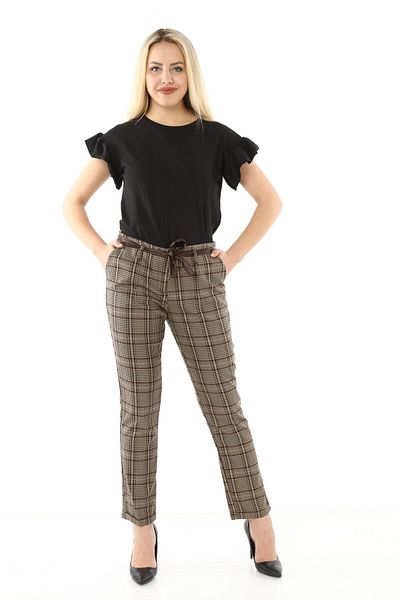 modayız Brown Plaid Fabric Trousers L1-1685