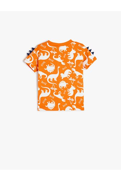 Koton Dinosaur Printed Crew Neck Orange Baby Boy T-Shirt 5Smb10081Tk