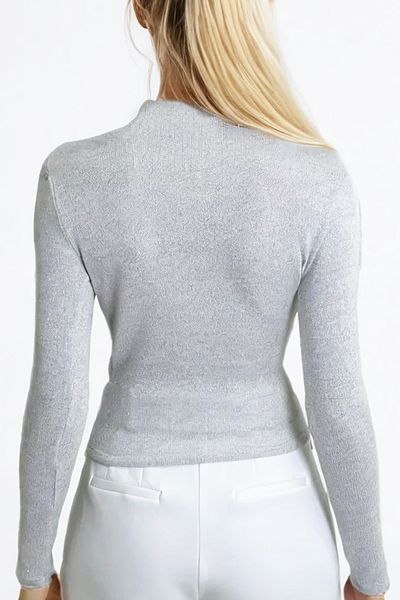 VAGGON Γυναικεία Glittery Grey Stand γιακάς με ντραπέ Ασημί Glittery Μπλούζα Prmx11257