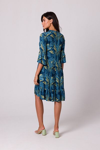 BEWEAR Flared dress with a ruffle and print