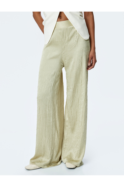 Koton Dokulu Yüksek Bel Geniş Paça Saten Palazzo Pantolon