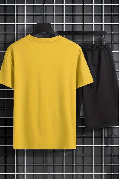 NO 601 Men's Yellow New Moment Printed T-Shirt Black Short Set