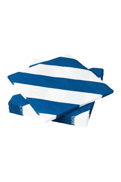 IKEA Havskatt Patterned Napkin Blue-White Striped 33X33 cm 30 Pieces 00554632