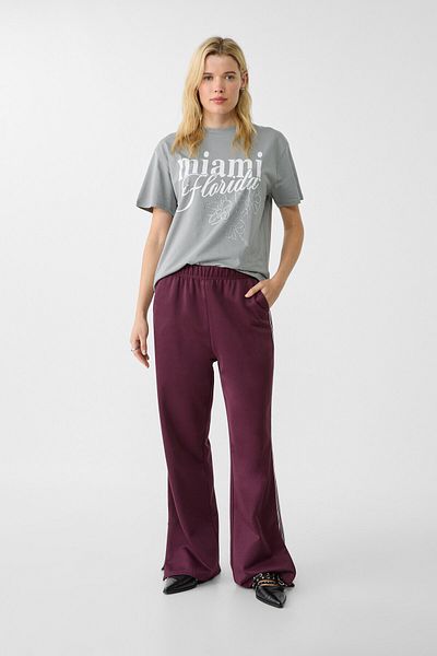 Stradivarius Printed T-shirt with rhinestones