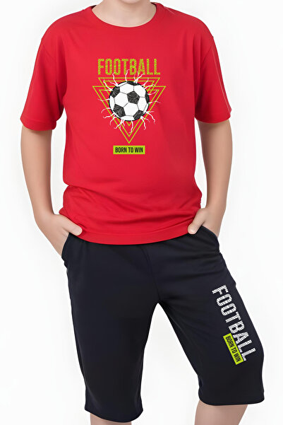 FYK COLLECTİON Football Ball Printed Boy's Double Pocket Capri Bottom-Top Suit