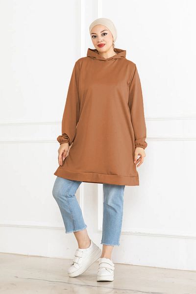nacar çarşı Women's Hooded Tile Long Hijab Tunic Sweatshirt