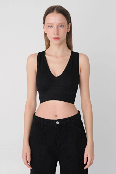 Addax Thick Strap Seamless V-Neck Crop A0131-dk8