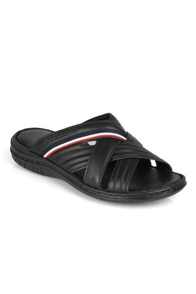 U.S. Polo Assn. Genuine Leather Daily Comfortable Sole Sports Black Male Slippers Delmar