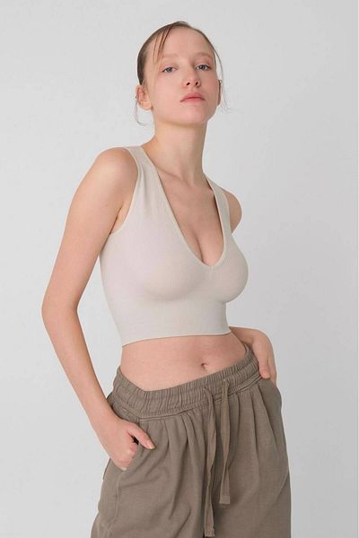 Addax Χοντρό λουρί χωρίς ραφή V-Neck Crop A0131-dk8