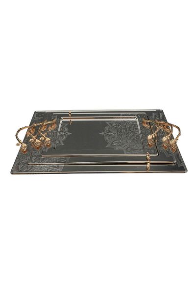 Alsaif Gallery Steel Tray Set Al Seif Gallery, 3 Pieces, Rectangular - Silver