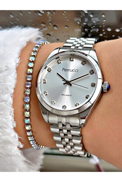 Ferrucci FERRUCCİ TAŞ RAKAMLI GÜMÜŞ METAL KADIN KOL SAATİ