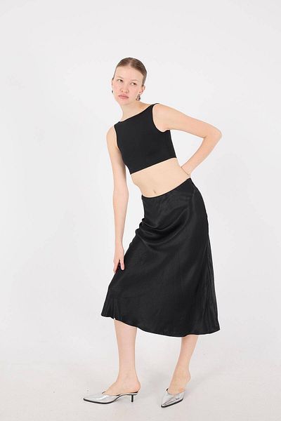 Addax E16025-T3 Model Satin Midi Skirt