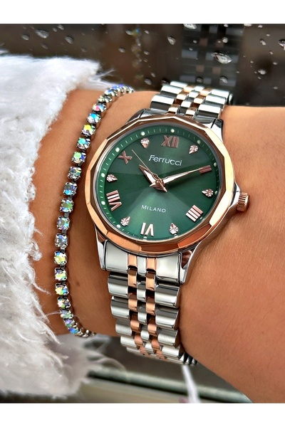 Ferrucci Ferrucci̇ Green Dial Stone Silver Metal Woman Wristwatch