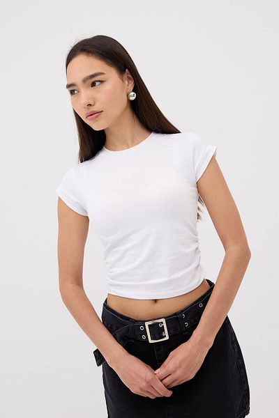 Addax Crew Neck Gathered Sides Blouse B3939-J5