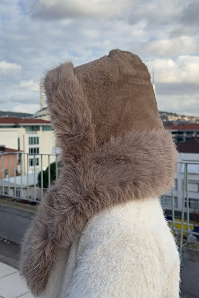 Mollycrush Plush Neck Tie Hat Beanie |   Faux Fur Mink Special Design Women's Hat with Scarf