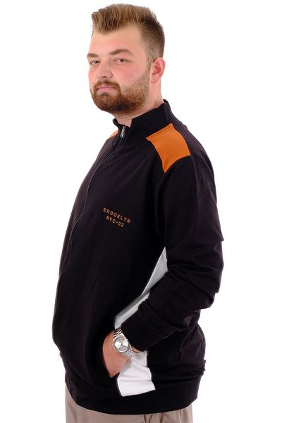 ModeXL BROOKLYN U24522 - Trening negru pentru bărbați, cu guler și fermoar, mărime mare (mod XL)