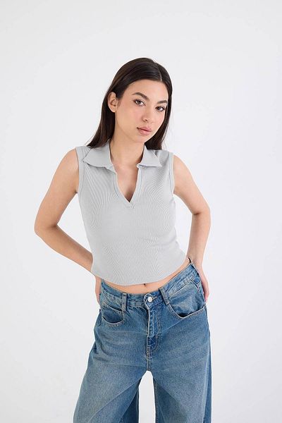 Addax Polo Neck Corded Tank Top A13405-s10