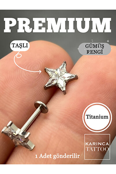 Karınca Piercing Yıldız Zirkon Taşlı Titanyum Piercing Conch Flat Tragus Küpe Helix Küpe
