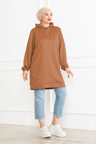 nacar çarşı Women's Hooded Tile Long Hijab Tunic Sweatshirt